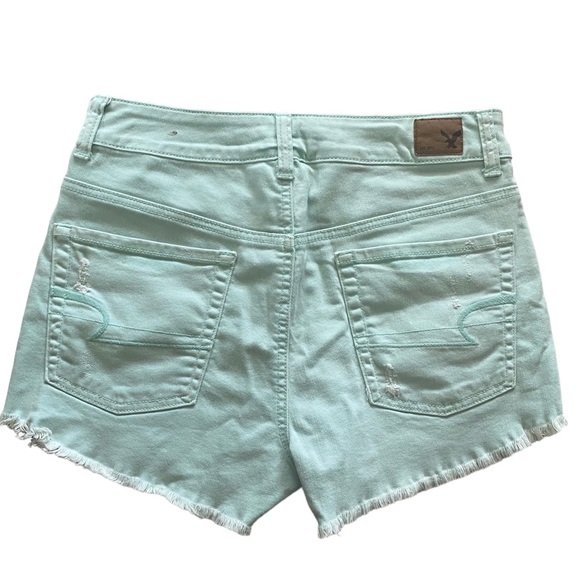 American Eagle Denim Shorts Mint Green Cut Off Fray Distressed High Rise Size 8 - Picture 2 of 10